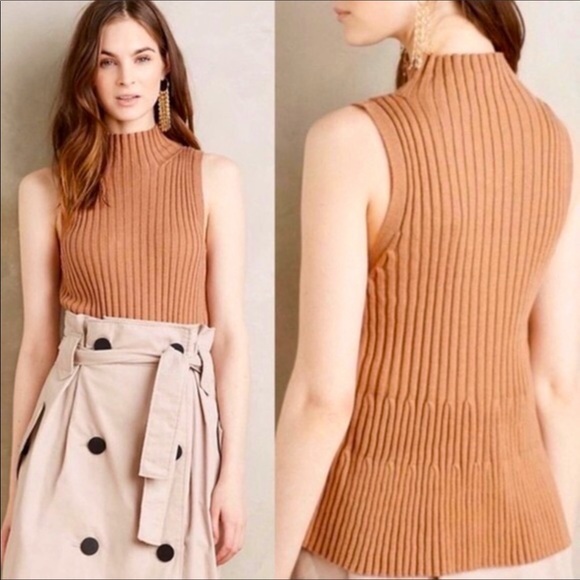 Anthropologie Sweaters - Moth Anthropologie Tan Sleeveless Turtleneck Sweater